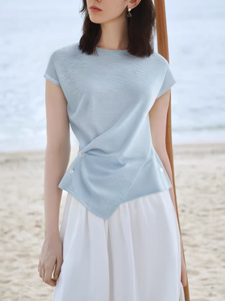Vòng cổ nữ dây mảnh thiết kế đan ngắn phong cách vintage — xanh lam, màu trắng