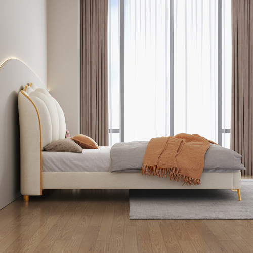 Simple leather bed cream style soft bag cat scratch leather soft bed 1.8m double bed girl bed 1.5 storage bed petal bed