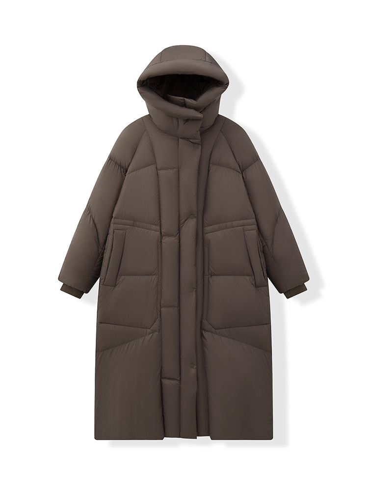 Jiangnan alargada y gruesa chaqueta de plumón a prueba de frío de alta altura de 90 chaqueta blanca con capuz sobre la rodilla chaqueta de invierno de mujer
