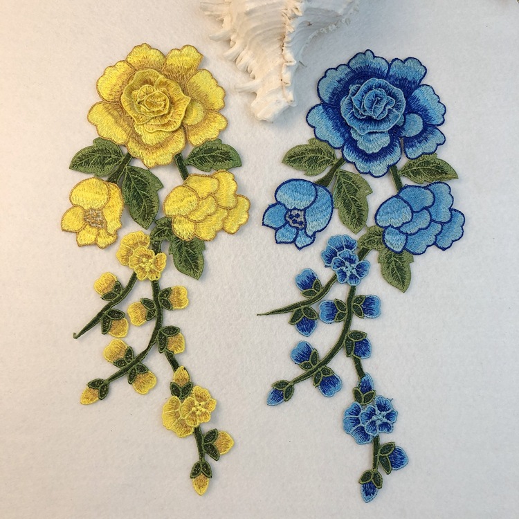 现货重工刺绣花朵贴花服装DIY领花布贴花边绣花原创辅料立体补丁