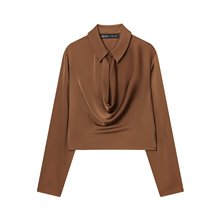 欧美秋季新款女装休闲气质简约长袖丝绸质感垂性衬衫