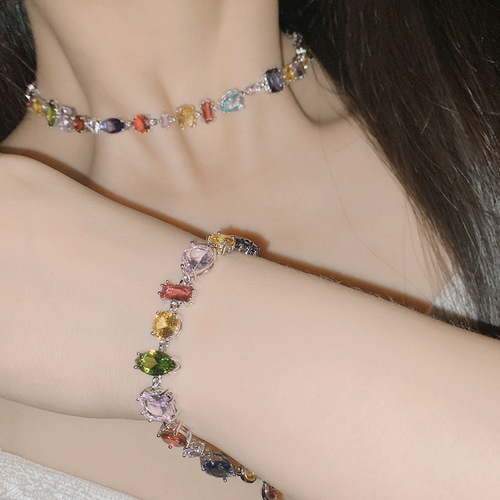 Versa Summer Sweet and Cute Candy Set Lolita Women's Gold-plated Micro-Inlaid Zirconium Ambilight Crystal Bracelet