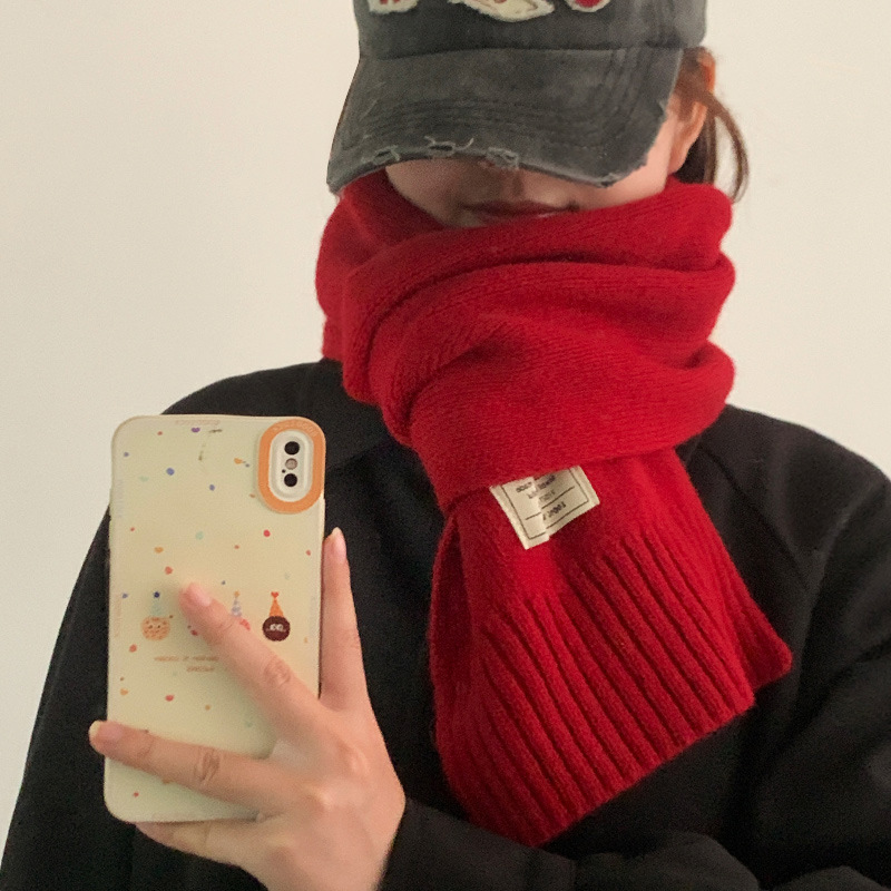 Pure Wool Solid Color Scarf for Women Winter 2025 New Knitted Warm Scarf Versatile Student Wholesale Pure Wool Solid Color Scarf for Women Winter 2025 New Knitted Warm Scarf Versatile Student Wholesale