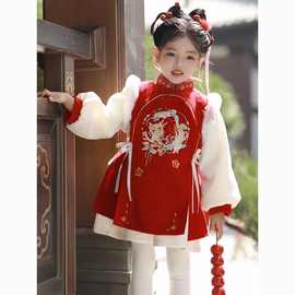 女童拜年服冬款儿童唐装汉服加厚套装中国风女宝宝龙年过年服新款