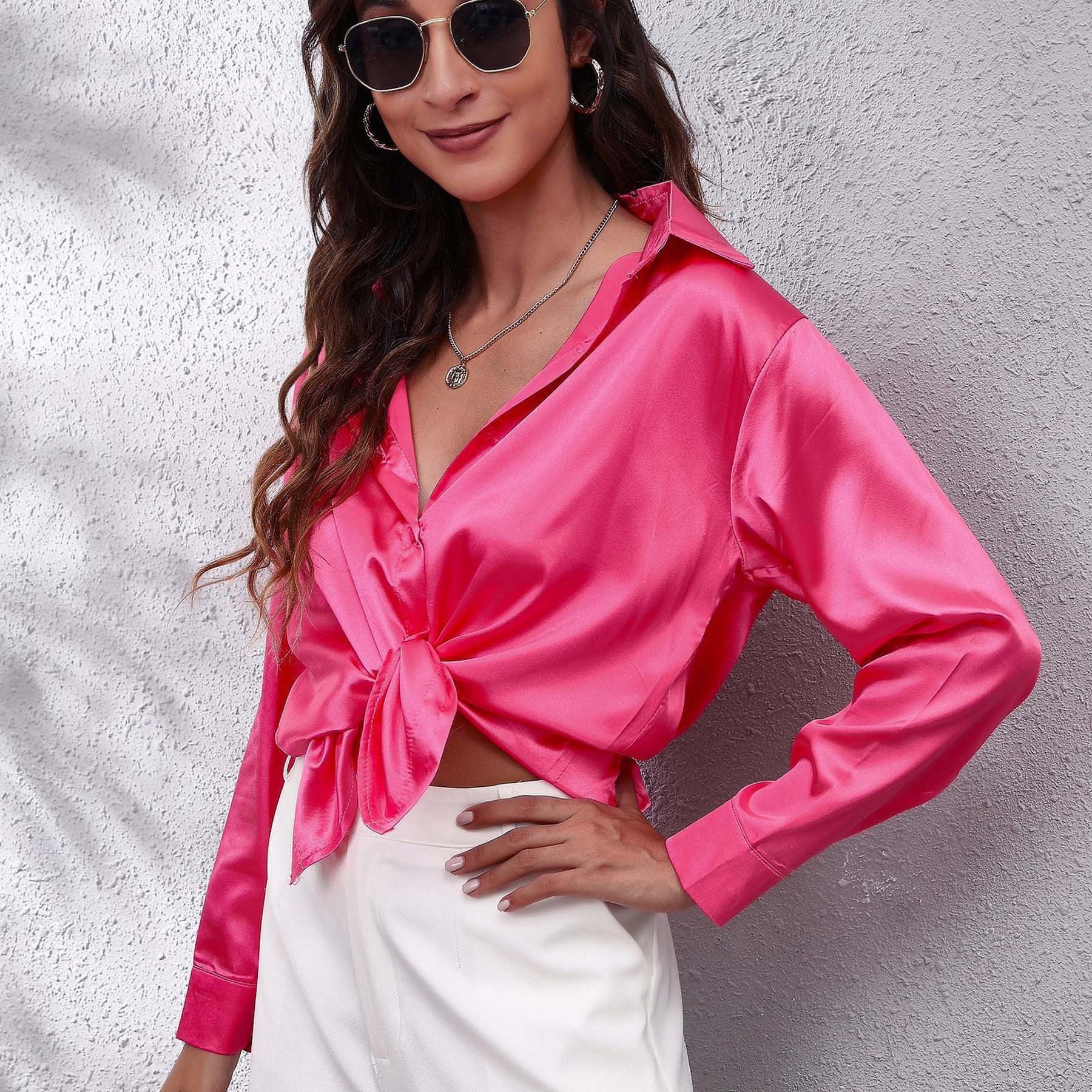 23 Colors, 7 Sizes In Stock, Satin Silk Long-sleeve Shirt, New Style, European And American Foreign Trade_ecoleips.com