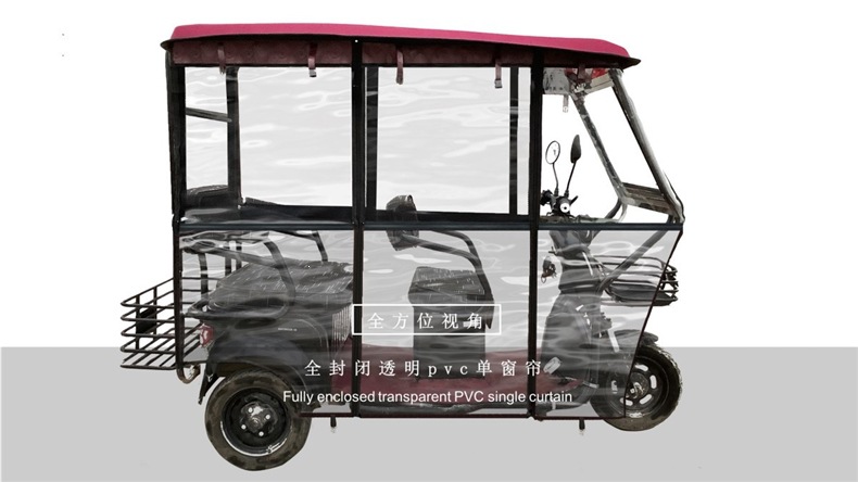 Electric tricycle canopy for elderly people, fully enclosed, providing warmth, rain protection, wind protection, and sun protection, with a thickened, fully transparent curtain