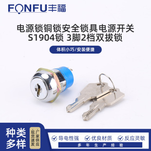 Power lock copper lock safety lock power switch S1904 Lock 3 feet 2 gear double pull lock key switch