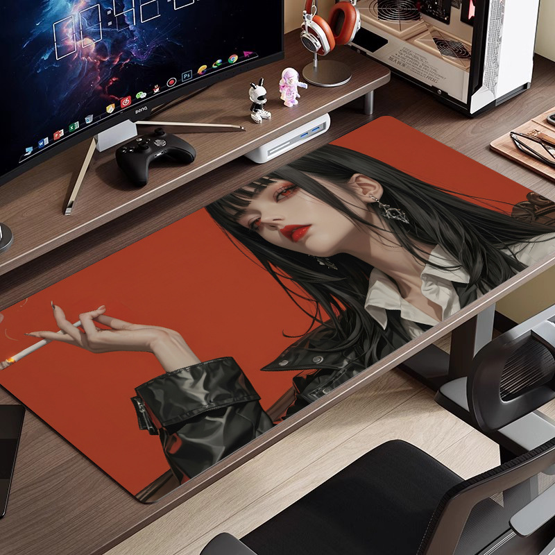 黒と白のアニメマウスパッド特大シンプルな二次元eスポーツボーイズコンピュータデスクパッド大型キーボードパッド|undefined