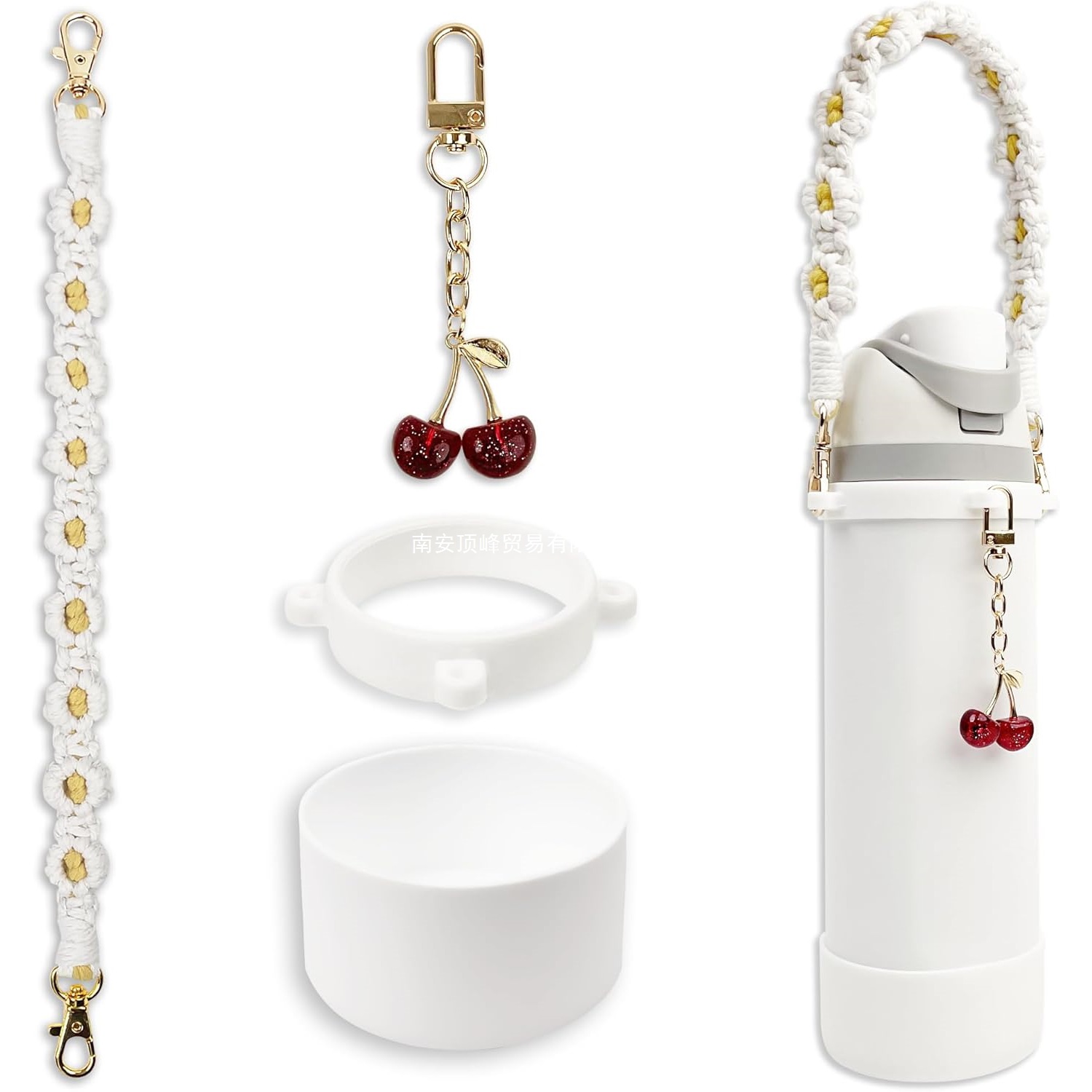 Protective Silicone Boots and Handle Strap Set, with Cherry Charm, Compatible with Water Bottles, 24 Ounces (Approximately 6)