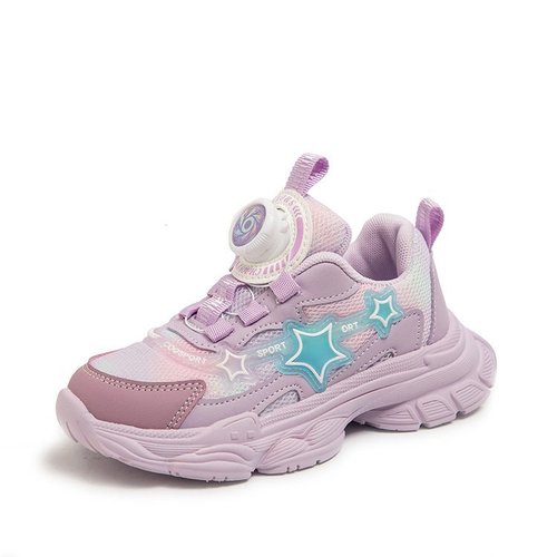 Children's Sports Shoes 2024 Spring and Autumn New Girls' Glowing Lights Rotating Button Dad's Shoes Little Girls' Running Shoes