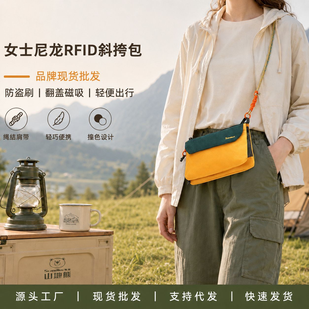 源头工厂女士RFID防盗刷尼龙斜挎包翻盖磁吸扣轻便小挎包现货批发