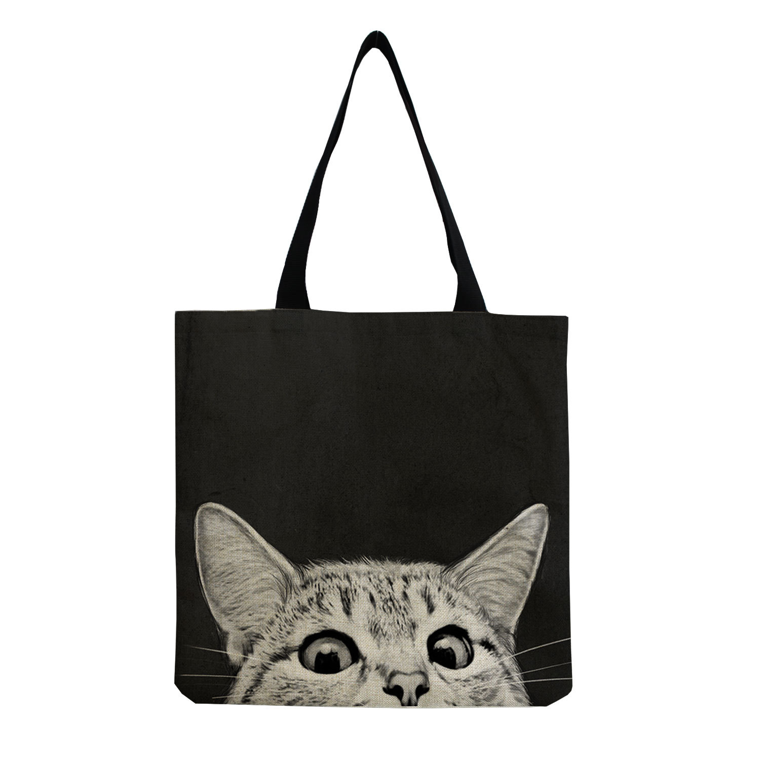 61g Weight Open Closure Type Double Handle Strap Type Tote Bag Bags Type Casual, Daily, Shopping Occasion cotton and linen Material Cat Pattern All Seasons Season Women's Gender Cute Style Square Shape Women's Cotton And Linen Cat Cute Square Open Tote Bag 5