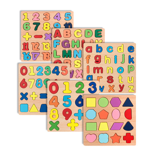 Wooden Alphabet Shape Recognition Board Baby Kindergarten Educational Puzzle Uppercase and Lowercase English Toddler Educational Toys
