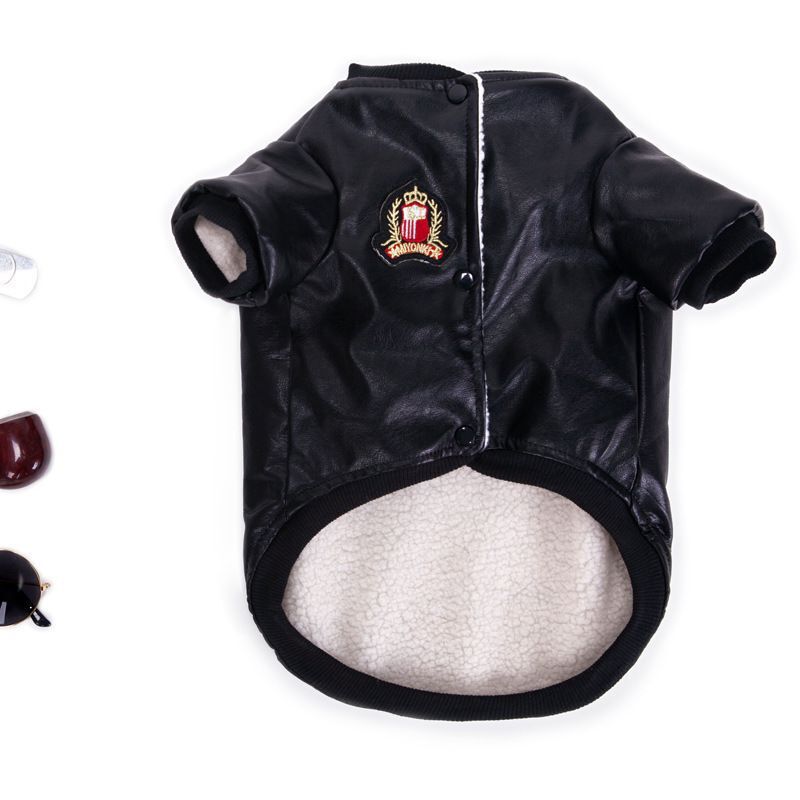 秋冬裝小狗衣服泰迪雪納瑞法斗加絨加厚保暖機車皮衣黑色百搭外套