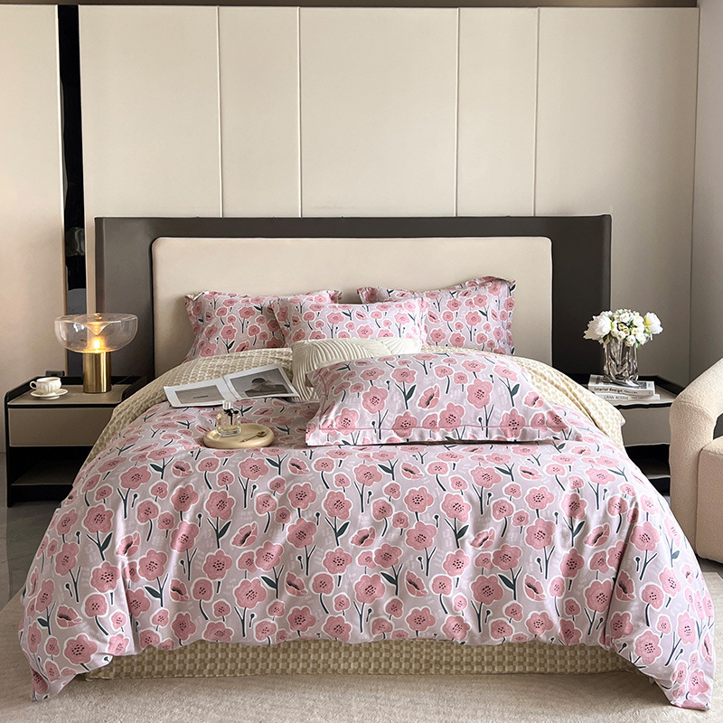 Nuevo juego de cuatro piezas de lana gruesa y cepillada, ropa de cama de edredón de impresión de lujo ligero para el hogar, ropa de cama de otoño e invierno al por mayor