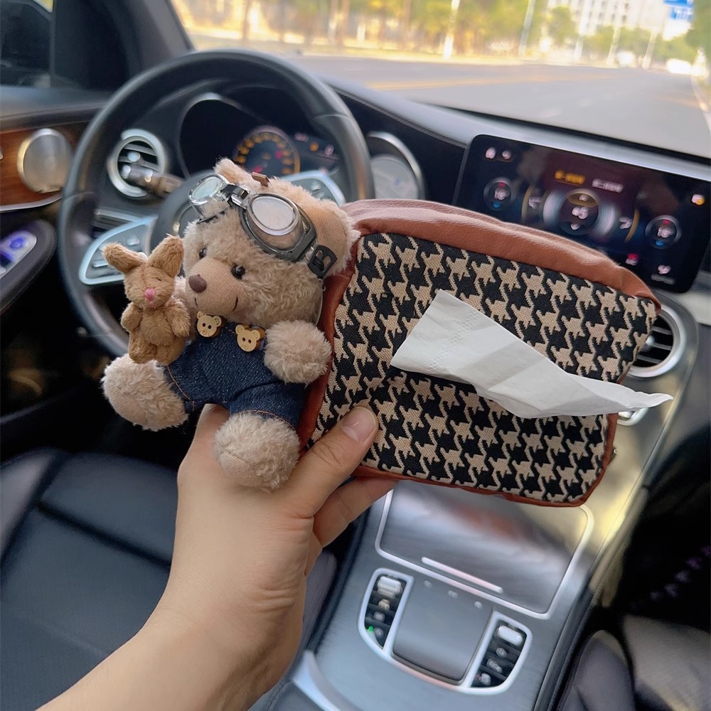 Cubierta de papel de dibujo trasero del asiento del automóvil Caja de pañuelos de moda Coche multifuncional colgante bolsa de papel femenino lindo dibujos animados suministros para automóviles