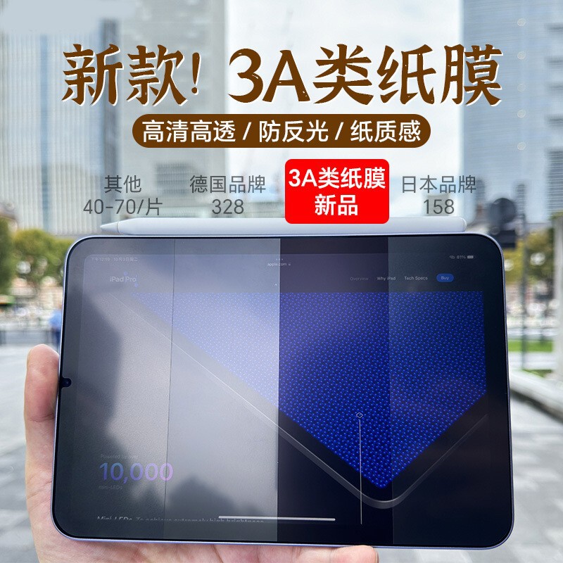 3A Shadowless Paper-Like Film Suitable for 26 Models of Apple iPad 11, Anti-Reflective Film for 25 Models of iPad Air8