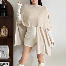 跨境欧美风2025冬季新款女装慵懒风宽松斗篷式外搭垂感披肩上衣