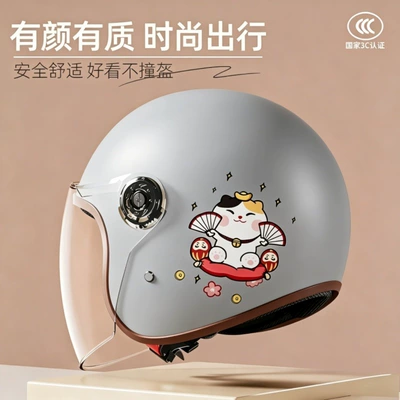 3C certified electric motorcycle helmet for Motosiklet kaskı (dəbilqə) - b2-matte-finish-gray-lucky-cat