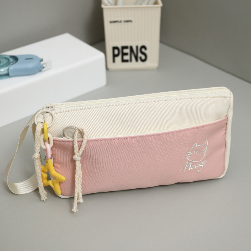 Bolsas de bolsillo bordadas de gatito simple de alta capacidad nicho caja de papelería caja de lápiz alto valor facial