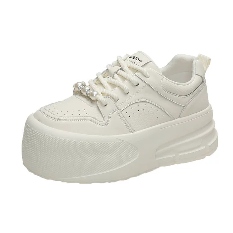 White shoes platform, demi-season footwear, universal sneakers for leisure