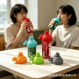 现货带盖硅胶易拉罐助饮嘴 喝饮料辅助器 便携可折叠硅胶罐瓶口套
