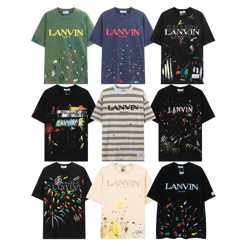 European and American Cross-Border Gallery Dept Co-Branded Lanvin Classic Embroidered Printed Splash-Ink Men's Short-Sleeved T-Shirt Trendy