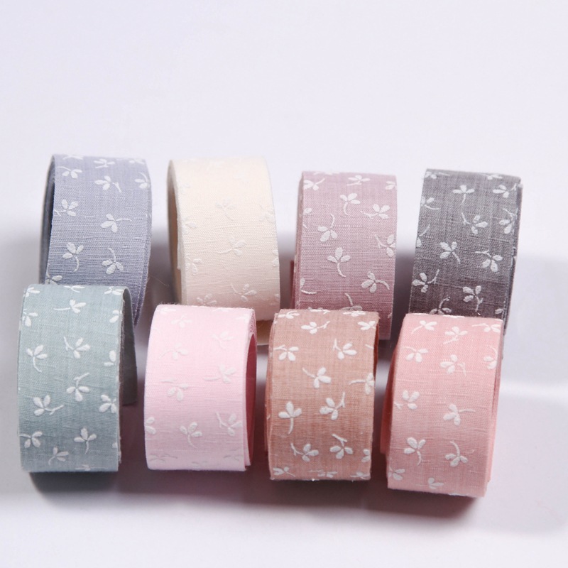Korean style cotton and linen single-sided clover printed ribbon diy bow hair accessories flowers baking hat shoelace ribbon