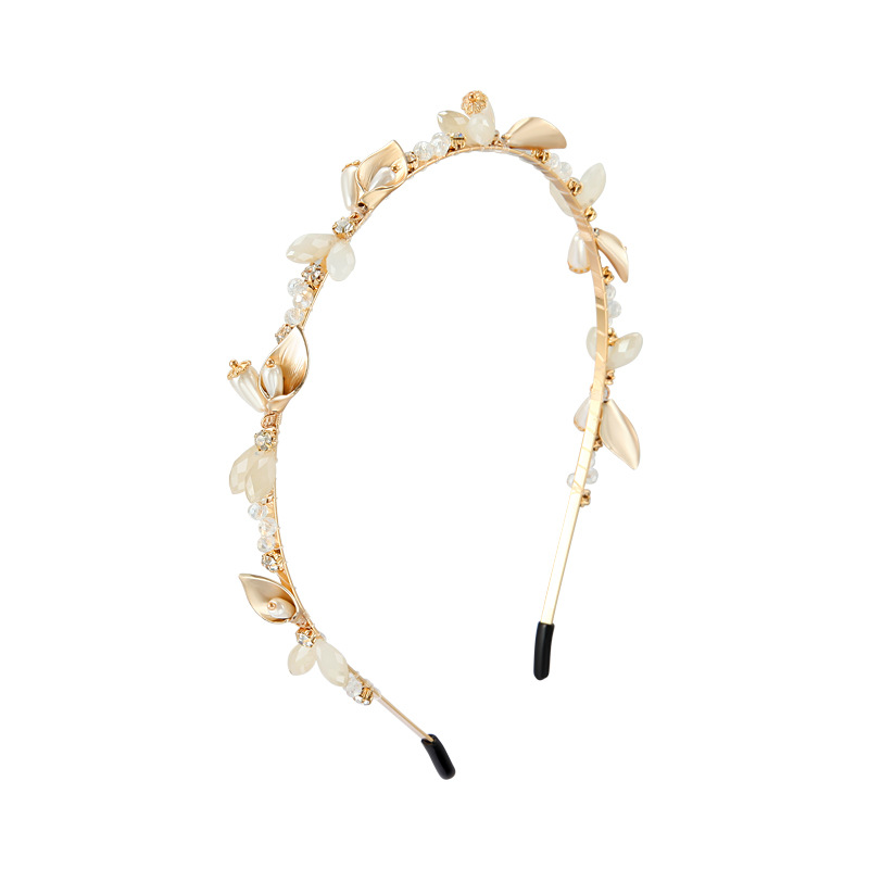 Diadema de perlas de hadas Celebridad de Internet 2022 Nueva diadema para mujer Estilo coreano Retro Flor Sello para el cabello Accesorios para el cabello_voghion.com