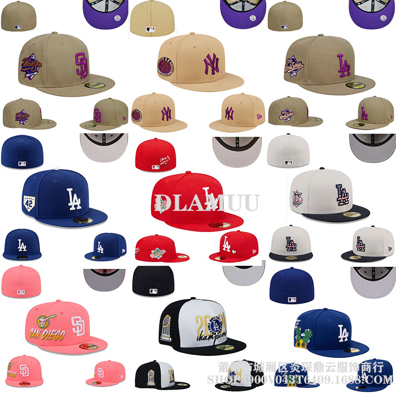 跨境mlb帽子棒球帽深顶硬顶尺寸帽洋基道奇队刺绣外贸大头平沿帽