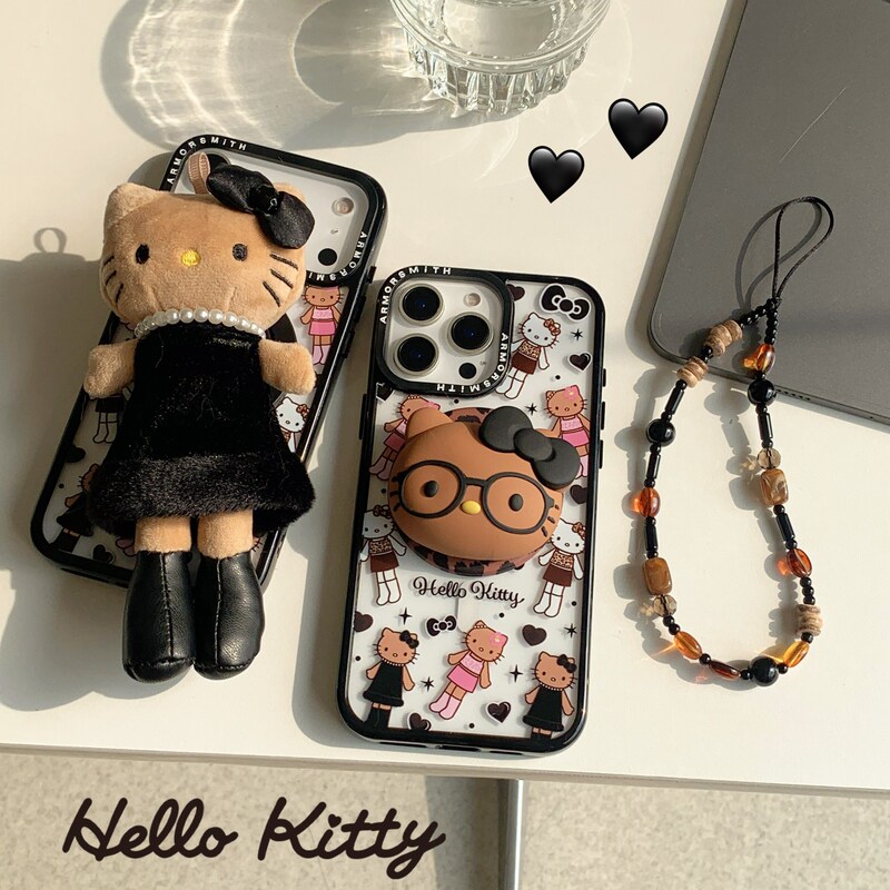 Long-Legged Black Leather Cat Doll Magnetic Phone Case Suitable for Apple 16/17Pro Plush Creative Suitable for 15Pro