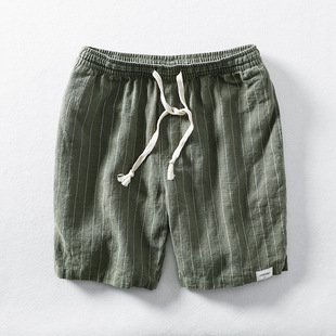 Daifa 2023 Cotton Linen Casual Shorts Men's Summer Five-point Pants Loose Striped Ramie Home Breathable Large Size Foreign Trade