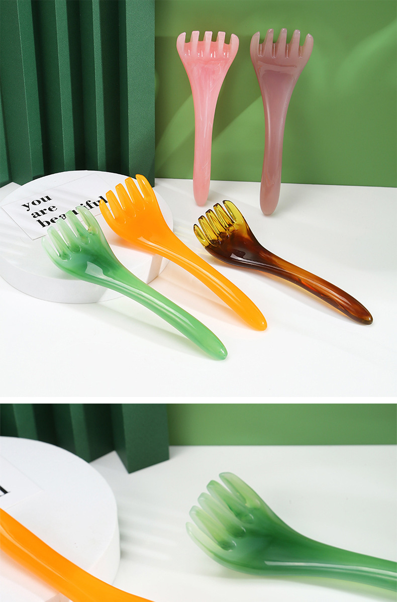Five-Claw Head Massager Comb Resin Scalp Massage Tool Gua Sha Style Meridian Comb for Adults in use