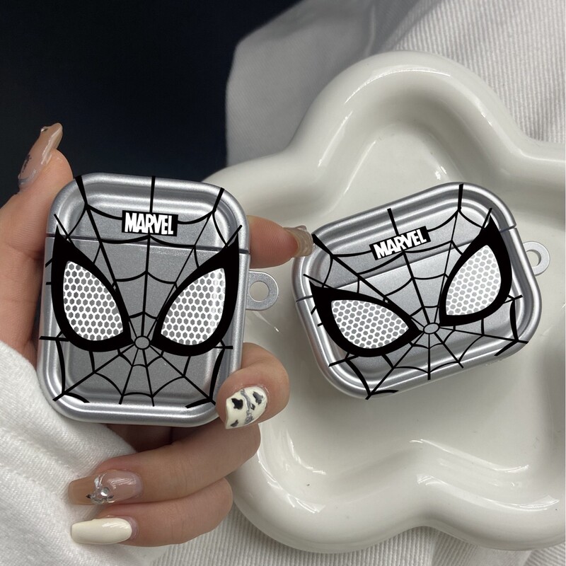 Apple ワイヤレス Bluetooth ヘッドセット電気メッキシルバースパイダーマン airpods アニメ漫画かわいい保護ケースカバーに適しています|undefined