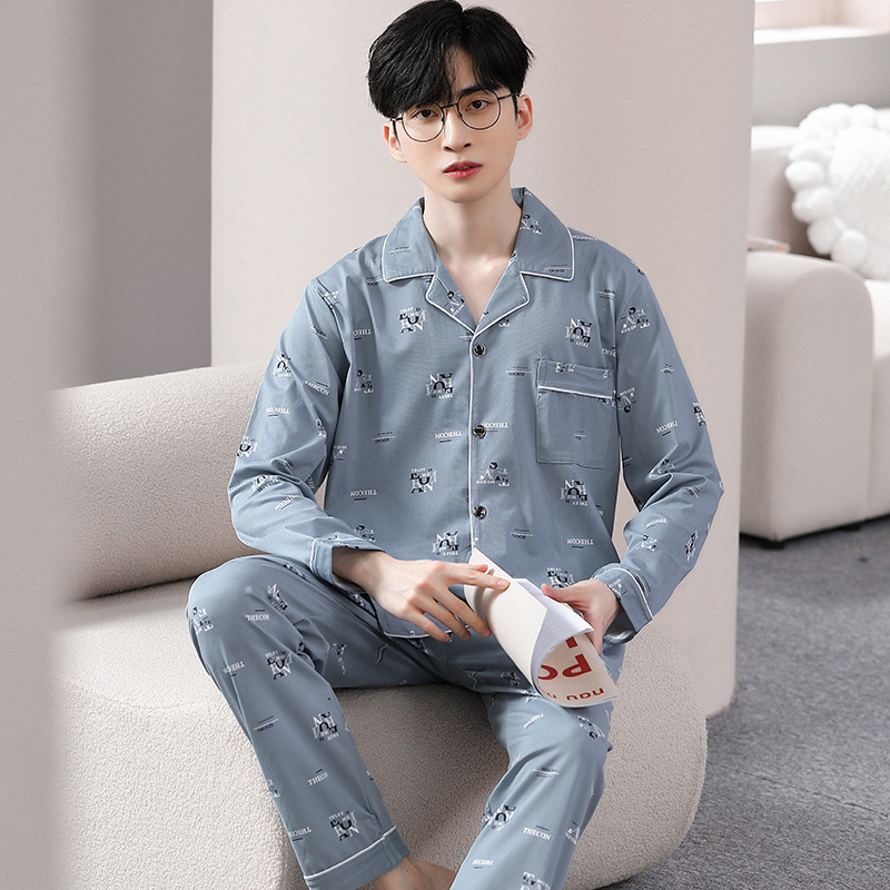 Pijamas de los hombres primavera y otoño manga larga algodón artificial 2023 nuevo casual suelta más tamaño desgaste del hogar traje al por mayor