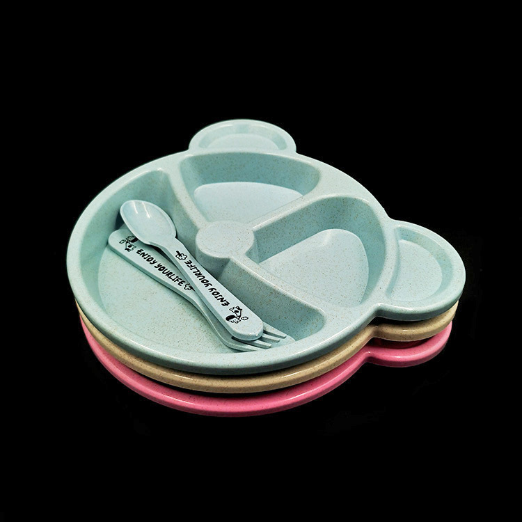 Cross-border Wheat Bear Children's Dinner Plate suit 3-piece Set Cartoon Tableware Student's Split Breakfast Plate with Forks and Spoons Cross-border Wheat Bear Children's Dinner Plate suit 3-piece Set Cartoon Tableware Student's Split Breakfast Plate with Forks and Spoons