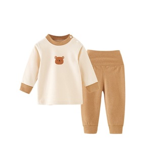 Baby velvet underwear set spring and autumn and winter baby high waist warm belly pajamas newborn clothes autumn clothes autumn pants