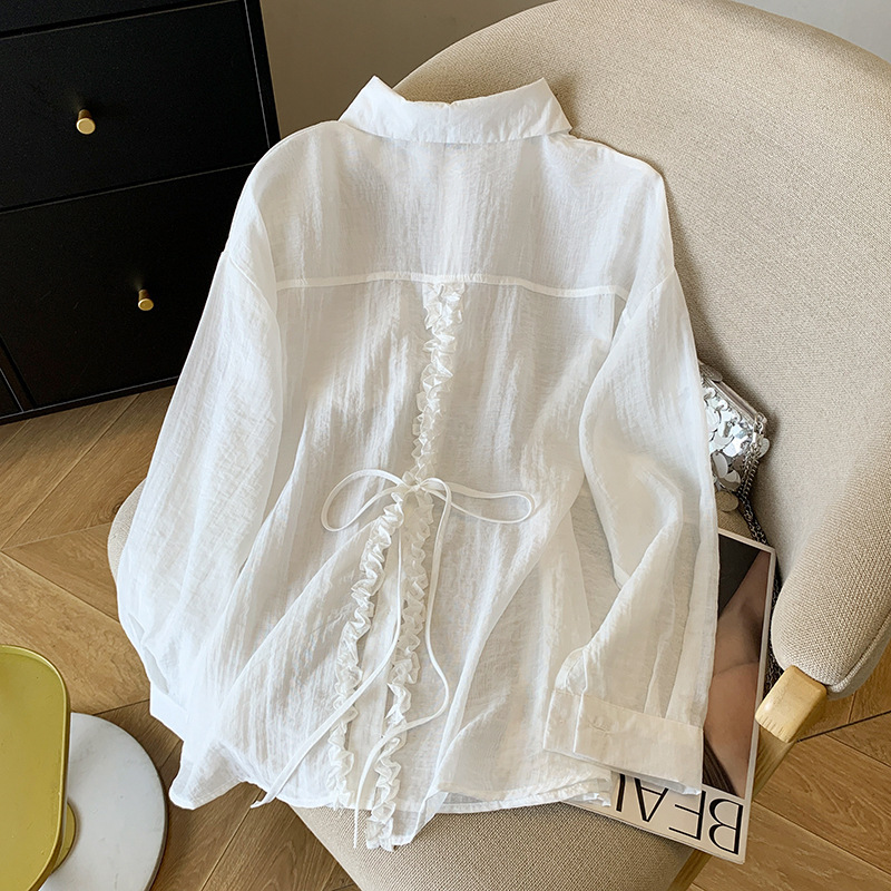 Guangzhou Thirteen Lines High-Quality Popular Style ~ French Court Style Ruffled Long-Sleeve Shirt for Women with a Sense of Design Guangzhou Thirteen Lines High-Quality Popular Style ~ French Court Style Ruffled Long-Sleeve Shirt for Women with a Sense of Design