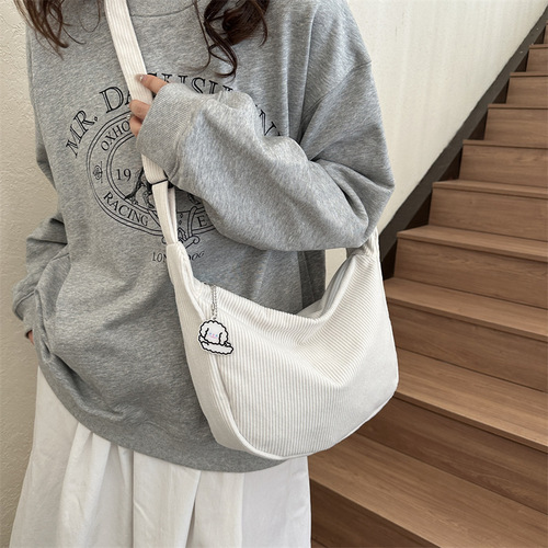 Linen bag with a lazy, minimalist Japanese literary single shoulder crossbody casual Korean version of simple corduroy fabric underarm bag