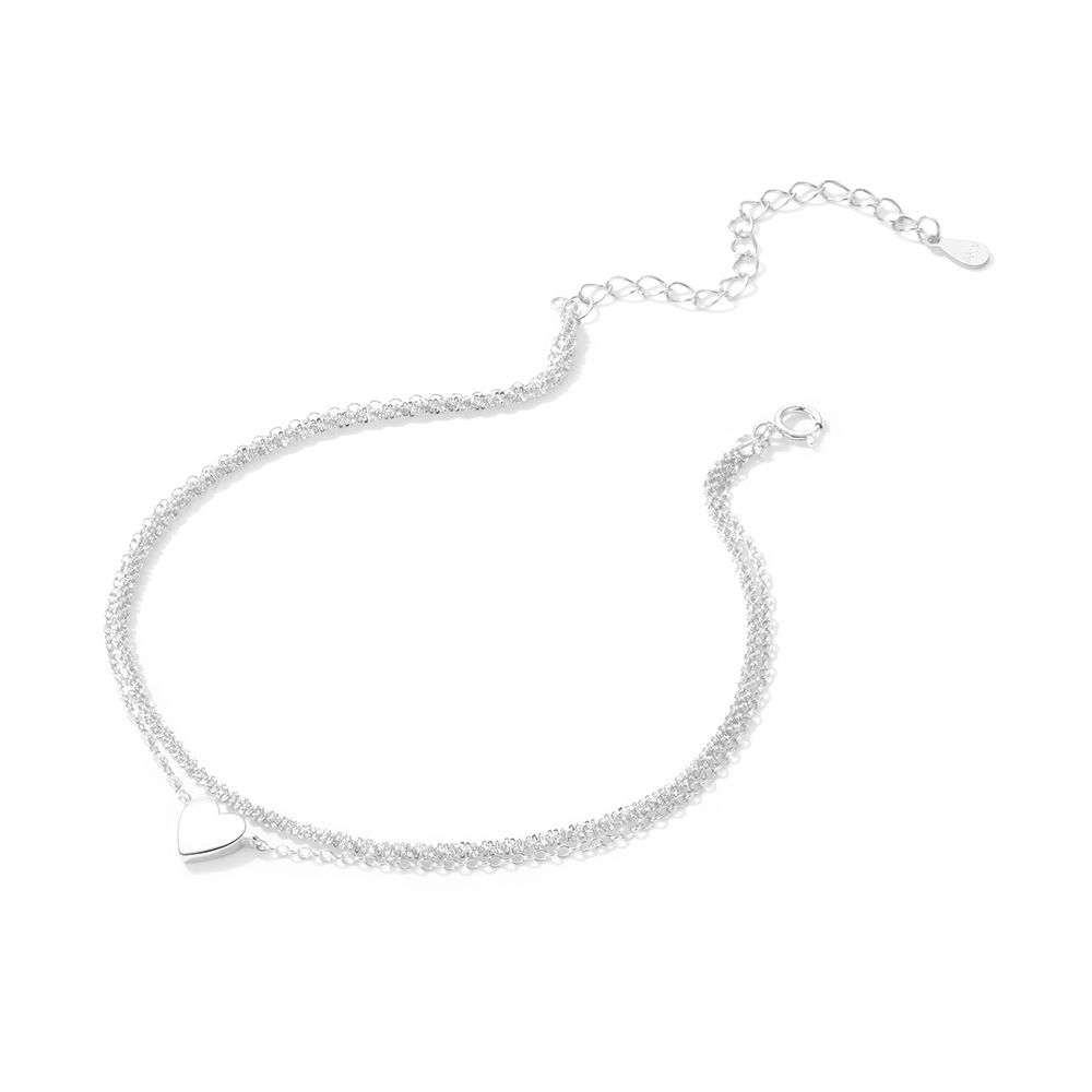 Layered Design Sweet, IG Style Style Wholesale Jewelry Sweet IG Style Heart Shape 925 Sterling Silver Layered Anklet