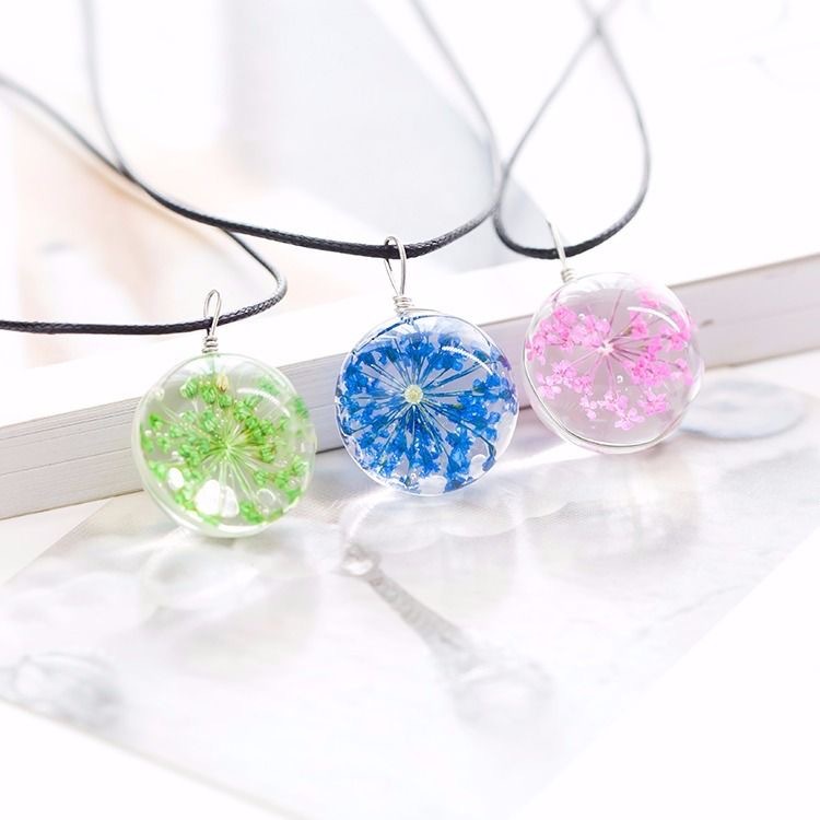 满天星干花吊坠韩版时尚简约学生项链植物标本蕾丝花闺蜜锁骨链女