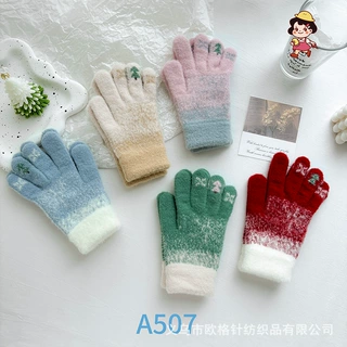 圣诞露指手套可爱女冬季节日可触屏防水加绒加厚冬季防冻保暖跨境