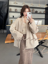 轻松皮草～渐层毛针环保貂貂女秋冬气质皮草毛毛外套