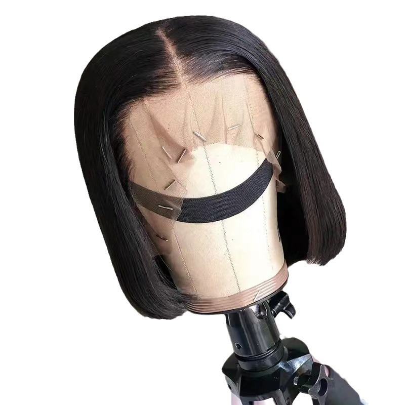 Trans-nivel damas europeas y americanas moda lindo Bob Bobo cabeza wigs encaje delantero pelo corto liso peluca de fibra química