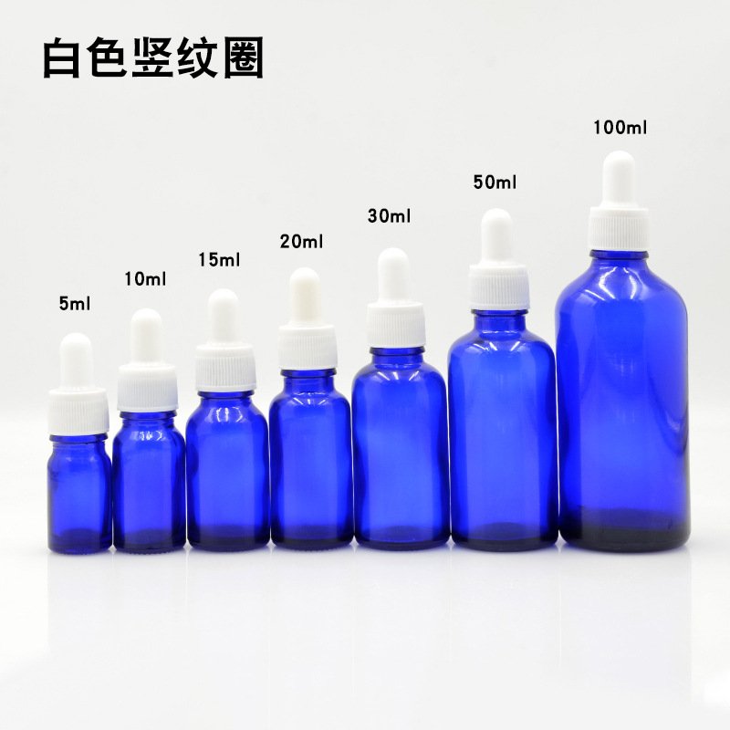 Botella vidrio azul 5 a 100ml con cuentagotas para aceites
