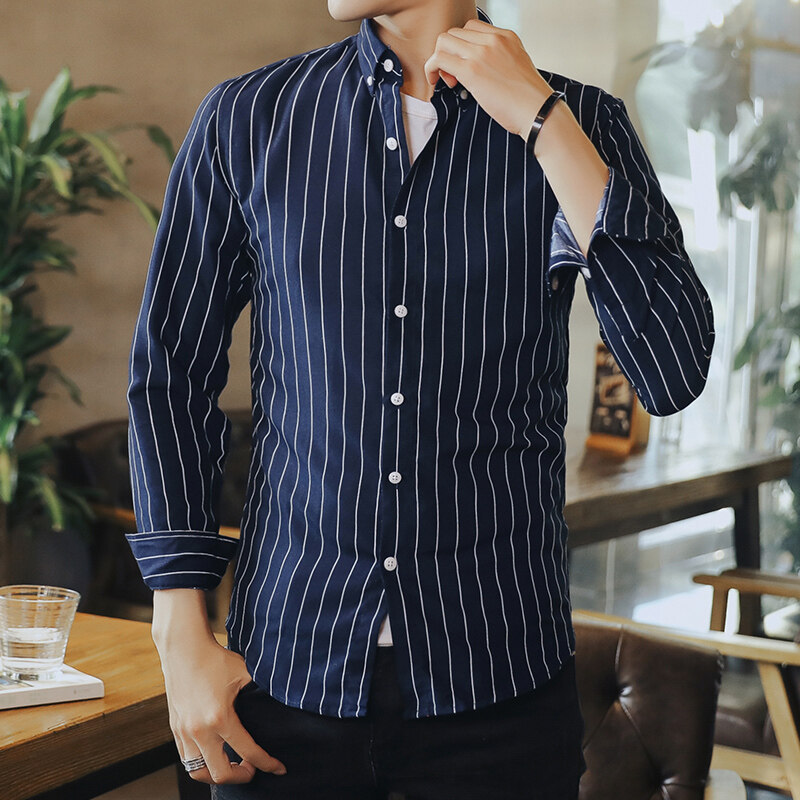 Jauna krekla ar garām piedurknēm korejiešu versija ar augstākās klases drapējumu, moderns zīmola krekls, daudzpusīgs tops, ikdienas mētelis, vīriešu apģērbs_voghion.com