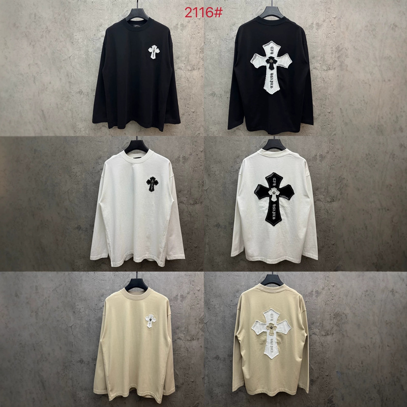Cross-border CH Chrome Hearts replica hot-selling item, metal three-dimensional patch embroidery long-sleeve T-shirt, unisex, available for dropshipping Cross-border CH Chrome Hearts replica hot-selling item, metal three-dimensional patch embroidery long-sleeve T-shirt, unisex, available for dropshipping
