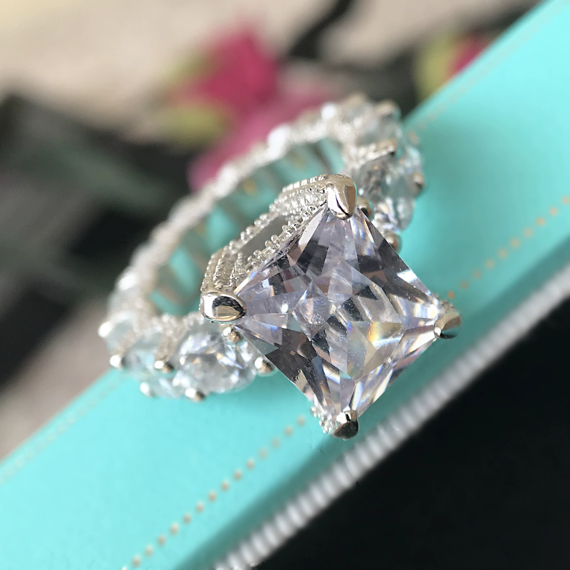 Platinum rectangular wedding ring, silver 925 sample, 18 carat white gold, 5 carat
