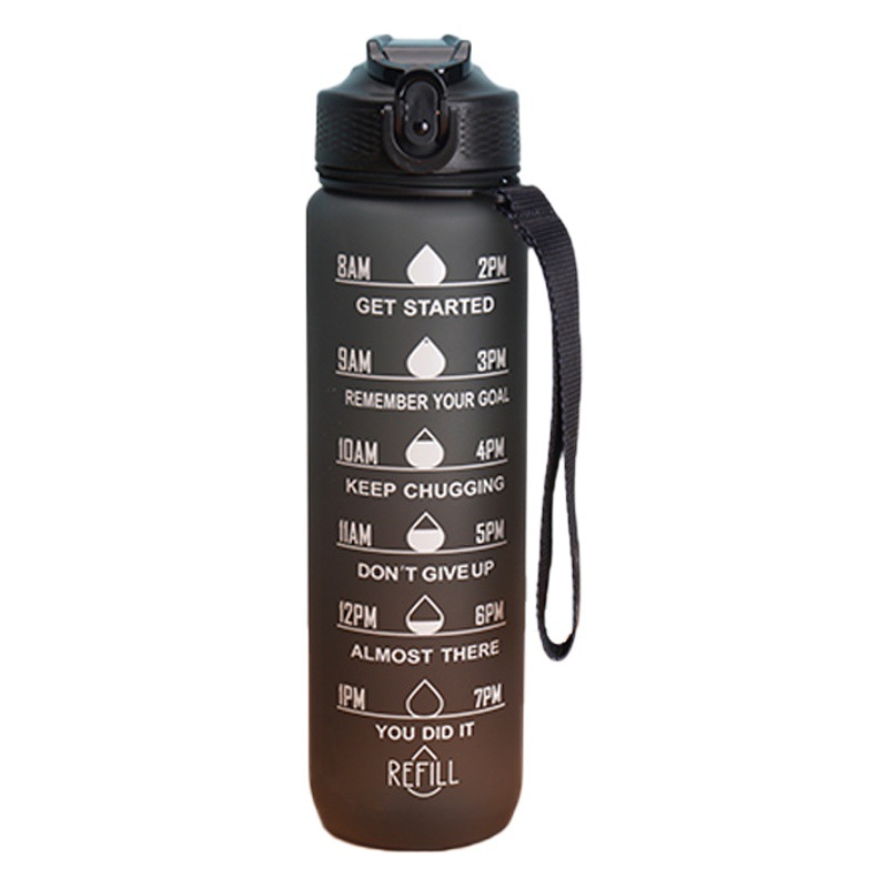 Taza de agua para deportes de Amazon venta caliente, gradiente de colores, diseño simple y moderno, con escala cuerda de transporte y pajita, gran capacidad, para exteriores y fitness