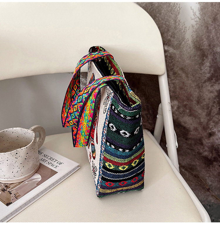 Women's Medium Canvas Animal Vacation Ethnic Style Square Zipper tote sacs Bag display picture 10